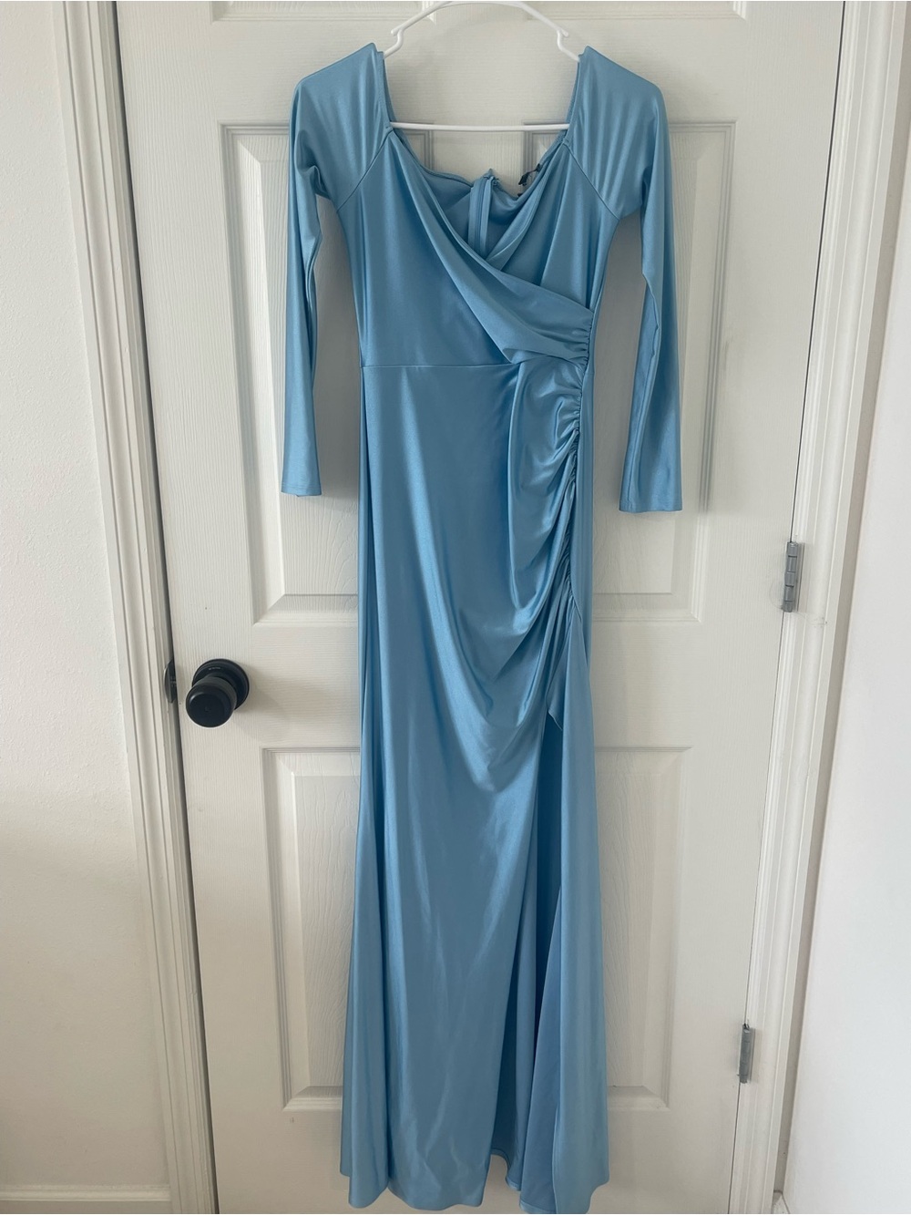 Fashion Nova Light Blue Draped Long Sleeve Maxi Dress